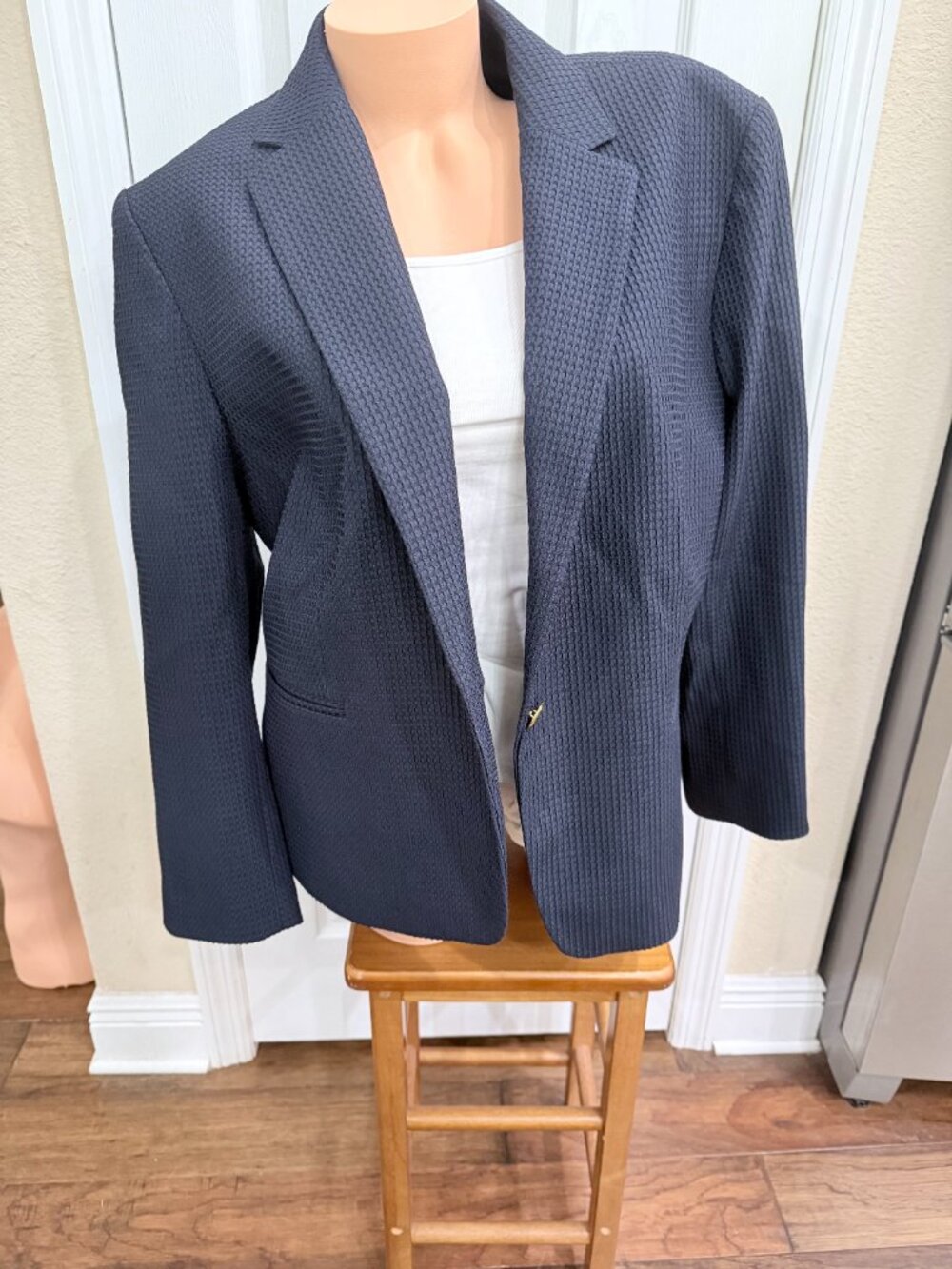 Ann Taylor Navy Textured Blazer Size 18 Gold Button Stretch Career Preppy Jacket